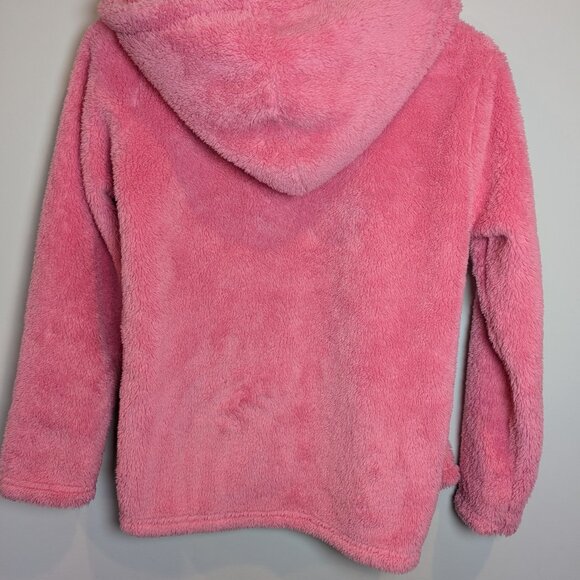 Eddie Bauer Girl's Size L Solid Pink Teddy Bear Fuzzy Fleece zip Hooded Jacket - Picture 9 of 9